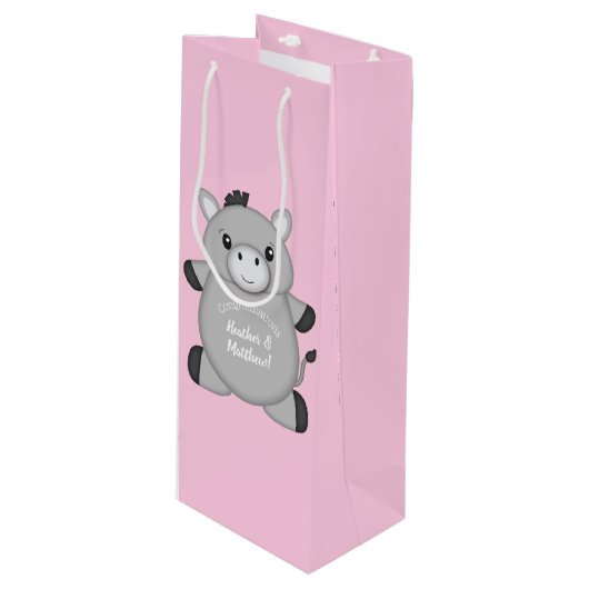 Donkey Baby shower Roze Wijn Cadeautas (Voorkant Gekanteld)