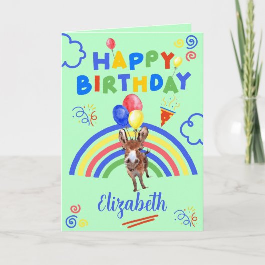 Donkey Birthday Card in Green Kaart (Voorkant)