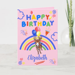 Donkey Birthday Card in Pink Kaart