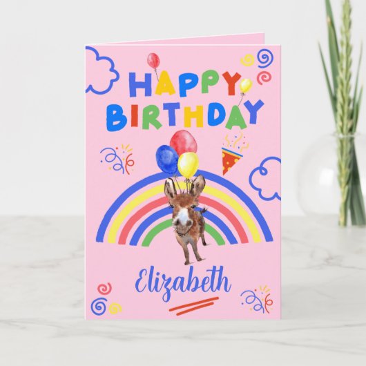 Donkey Birthday Card in Pink Kaart (Voorkant)