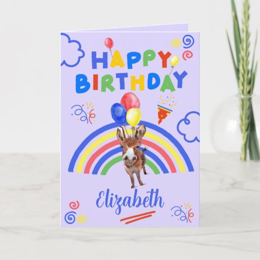 Donkey Birthday Card in Purple Kaart (Voorkant)