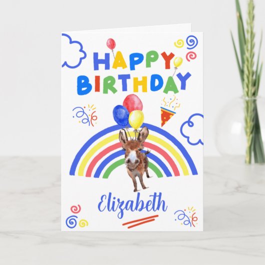 Donkey Birthday Card in White Kaart (Voorkant)