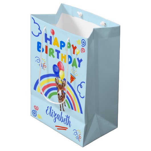 Donkey Birthday Gift Bag in Blue Medium Cadeauzakje (Voorkant Gekanteld)
