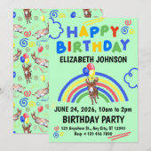 Donkey Birthday Invitation in Green Kaart (Voorkant / Achterkant)