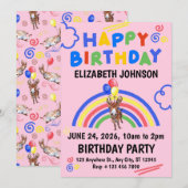Donkey Birthday Invitation in Pink Kaart (Voorkant / Achterkant)