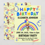 Donkey Birthday Invitation in Yellow Kaart (Voorkant / Achterkant)