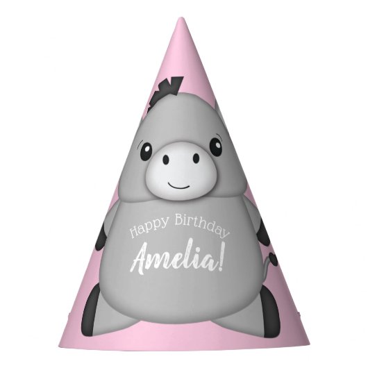 Donkey Birthday Party roze Feesthoedjes (Voorkant)
