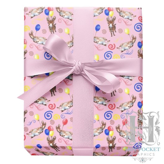 Donkey Birthday Wrapping Paper in Pink Cadeaupapier
