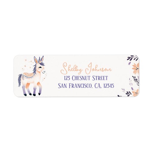 Donkey Boho Perzik Lavendel Floral Design - Etiket (Voorkant)