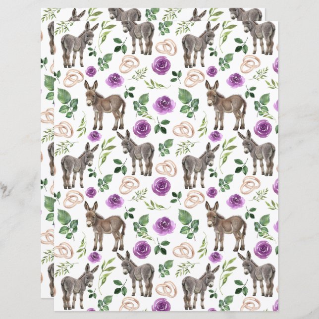 Donkey bruiloft plakboek papier in het wit (Voorkant / Achterkant)