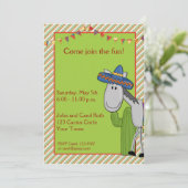 Donkey Cactus Fiesta Invitation Kaart (Staand voorkant)