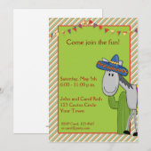 Donkey Cactus Fiesta Invitation Kaart (Voorkant / Achterkant)