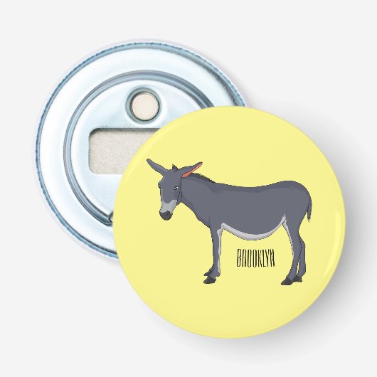 Donkey cartoon illustratie button flesopener (Voorkant)