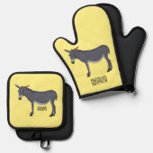 Donkey cartoon illustratie ovenwant & pannenlap set (Voorkant / Achterkant)