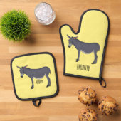 Donkey cartoon illustratie ovenwant & pannenlap set (Top down)