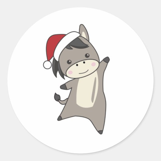 Donkey Christmas Donkeys Winter Animals Ronde Sticker (Voorkant)