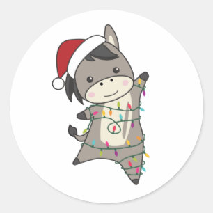 Donkey Christmas Donkeys Winter Animals Ronde Sticker