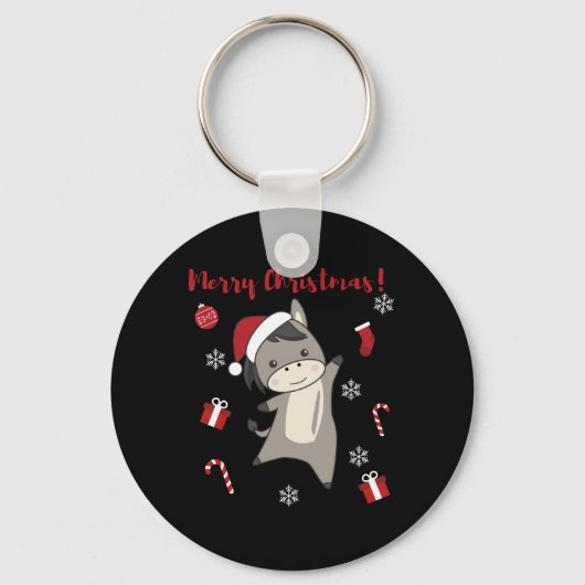 Donkey Christmas Donkeys Winter Animals Sleutelhanger (Voorkant)