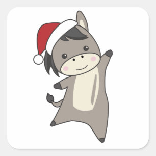 Donkey Christmas Donkeys Winter Animals Vierkante Sticker