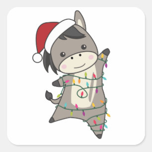 Donkey Christmas Donkeys Winter Animals Vierkante Sticker
