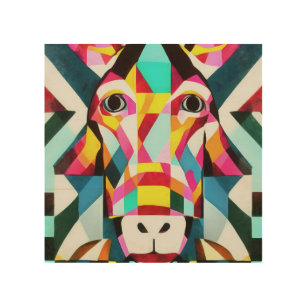 Donkey Colorful Fun Geometric Abstracte Art Hout Afdruk
