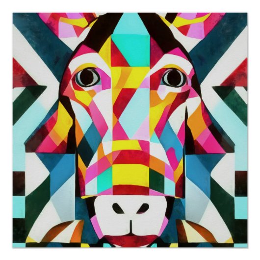 Donkey Colorful Fun Geometric Abstracte Art Perfect Poster (Voorkant)