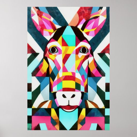 Donkey Colorful Fun Geometric Abstracte Art Poster (Voorkant)
