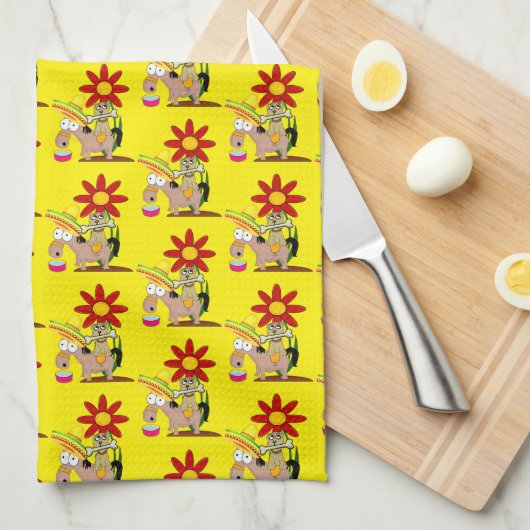 Donkey Dog Floral Kitchen Hand Towel Theedoek (Quarter Fold)