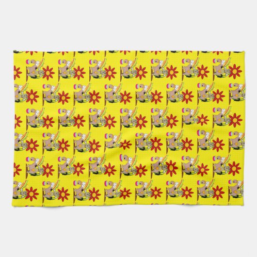 Donkey Dog Floral Kitchen Hand Towel Theedoek (Horizontaal)
