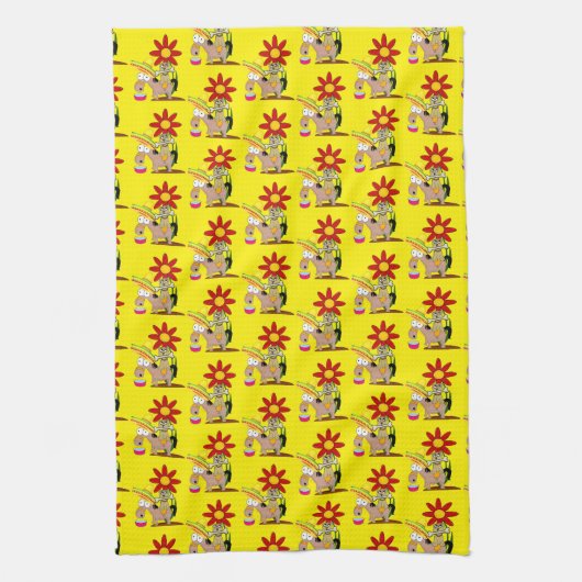 Donkey Dog Floral Kitchen Hand Towel Theedoek (Verticaal)