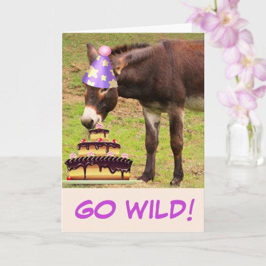 Donkey en Birthday Cake Kaart (Orchidee)