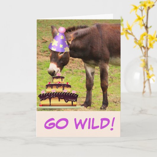 Donkey en Birthday Cake Kaart (Gele Bloem)