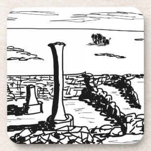 donkey en olifant lopen voorbij roemeense ruïnes onderzetter