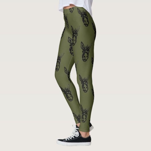 Donkey Face Stamp Olive Leggings (Links)