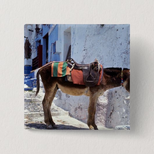Donkey, Fira Santorini, Griekenland Vierkante Button 5,1 Cm (Voorkant)