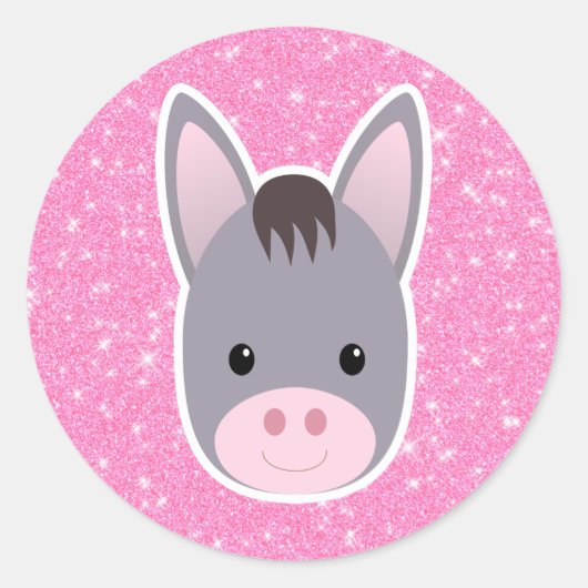 Donkey Glitter Ronde Sticker (Voorkant)