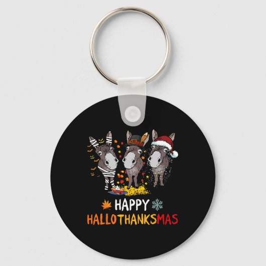 Donkey Happy Hanksmas Halloween Thanksgiving Sleutelhanger (Voorkant)