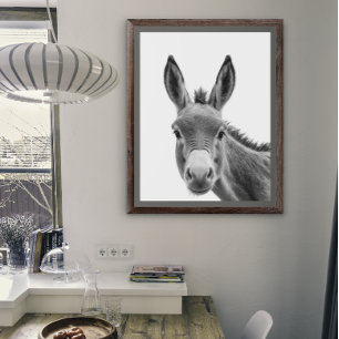 Donkey Head Portrait zwart wit Poster
