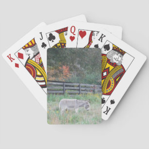 Donkey in een Herfst herfst veld. Pokerkaarten