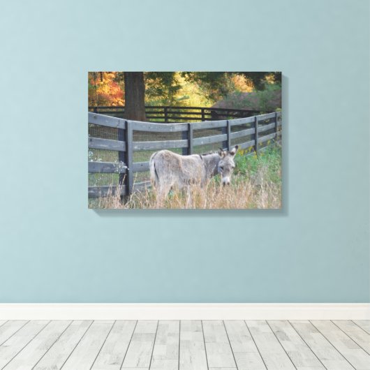 Donkey in een herfst veld canvas afdruk (Insitu (Houten vloer))
