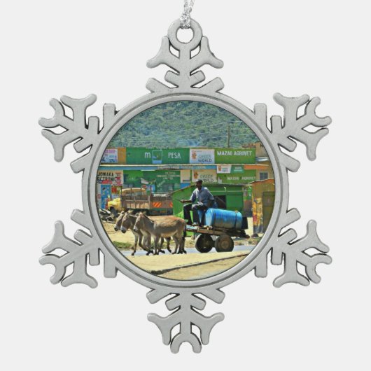 Donkey in Kenia Tin Sneeuwvlok Ornament (Voorkant)