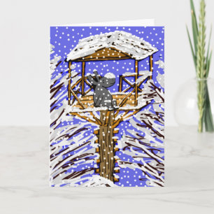 donkey in treehouse in sneeuw feestdagen kaart
