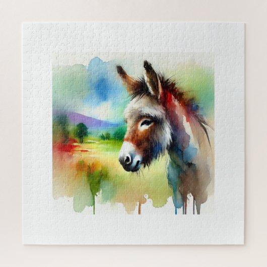 Donkey in Watercolor Art 060724AREF111 - Watercolo Legpuzzel (Verticaal)