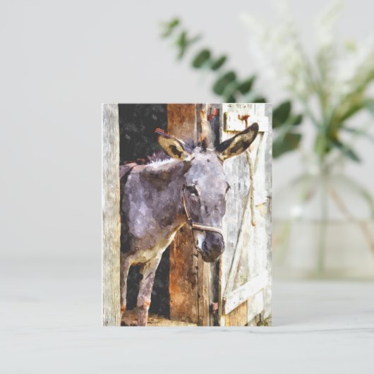 Donkey in waterverf briefkaart (Staand voorkant)