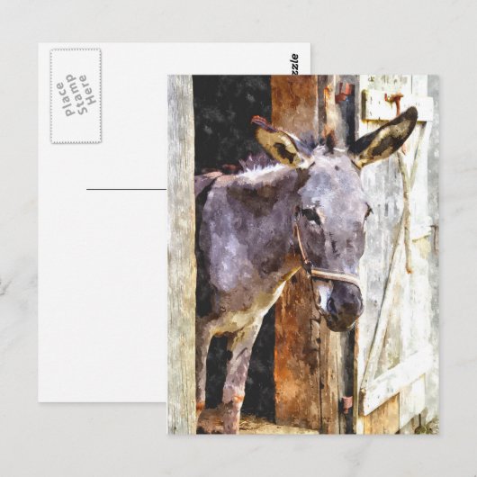 Donkey in waterverf briefkaart (Voorkant / Achterkant)