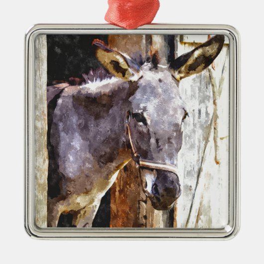 Donkey in waterverf metalen ornament (Voorkant)