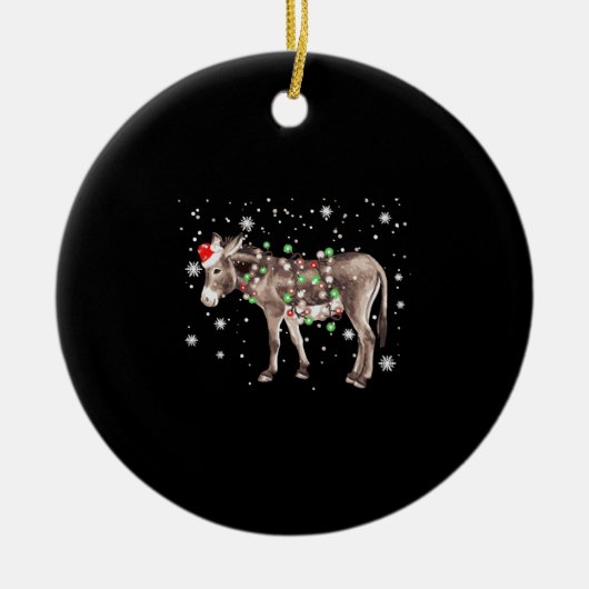 Donkey-kerstkleur verlicht kerstkerstkerstkerstker keramisch ornament (Voorkant)