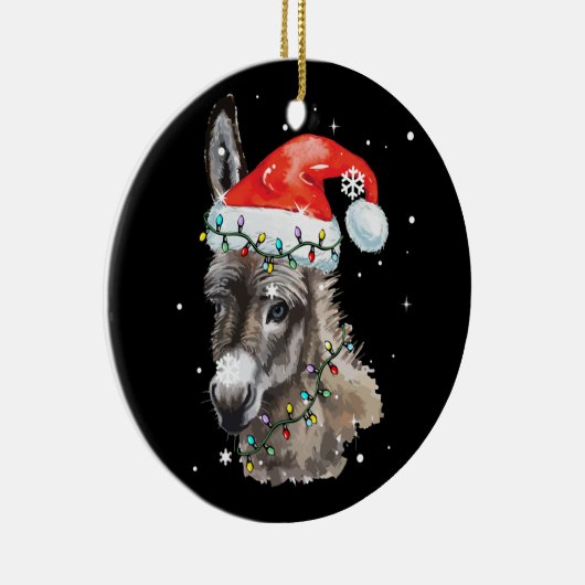 Donkey kerstkleur verlicht Santa Hat Donkey Keramisch Ornament (Rechts)