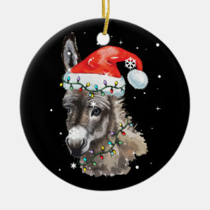 Donkey kerstkleur verlicht Santa Hat Donkey Keramisch Ornament