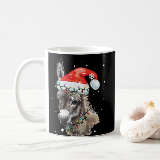 Donkey kerstkleur verlicht Santa Hat Donkey Koffiemok (Met donut)
